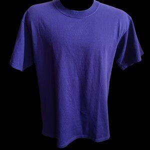 Mens Large Vintage T-shirt Plain Purple Cotton Crewneck Short-Sleeve Casual Fit